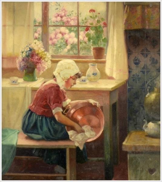 Доброе утро и Спокойной ночи  - Jean+Didier++(French)++«Girl+polishing+a+copper+pan».jpg